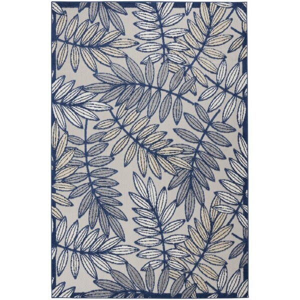 Palacedesigns 4 x 6 ft. Ivory & Navy Leaves Indoor & Outdoor Area Rug PA3654465 - main